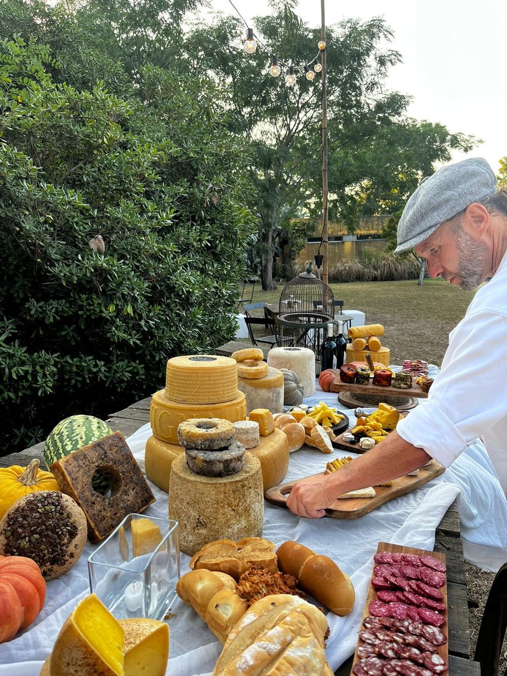 The cheese table set up in the park