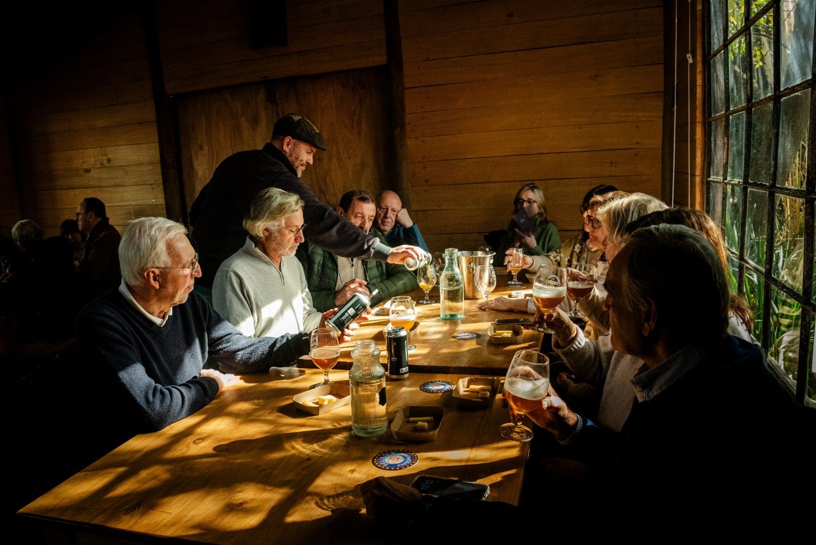 A long table in the Barn during a tasting